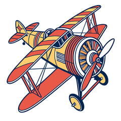 Yellow and red biplane graphic airplane aircraft © nalu