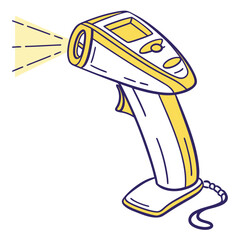 Yellow and purple barcode scanner emitting light technology