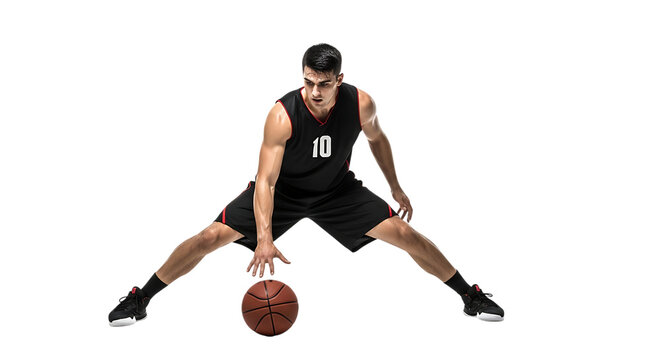 Basketball player dribbling ball isolated on transparent background - Powered by Adobe