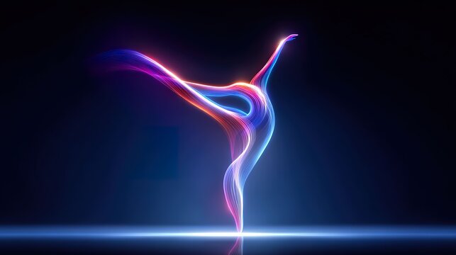 Abstract depiction of a dancer in dynamic motion with neon light effects