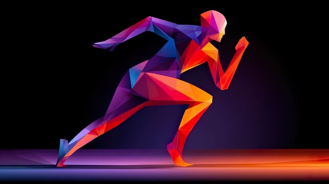 Abstract runner silhouette in geometric low poly style with colorful gradient