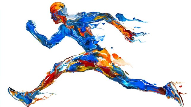 Abstract running figure colorful paint splash