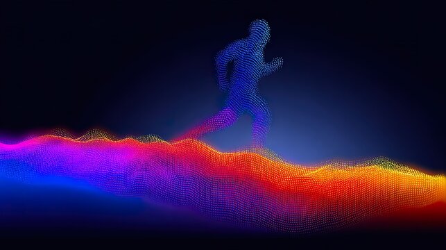 Abstract running silhouette digital art gradient dots sport concept