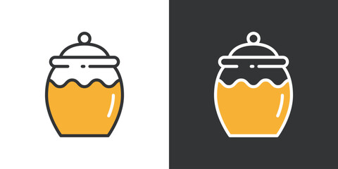 ハチミツの入った壺の2色ラインアイコン