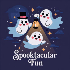 Cute Ghosts and Witch with Spooktacular Fun Halloween Slogan