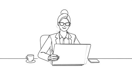 Businesswoman working laptop office.