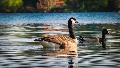 canadian goose and duck in water at greenlake seattle washington