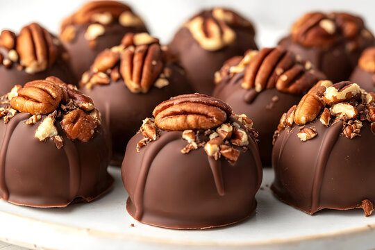 Chocolate Truffles Topped with Whole Pecans
