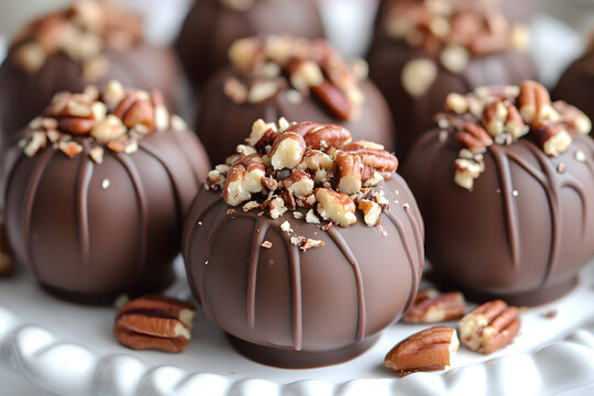 Chocolate Truffles with Chopped Pecans Close Up