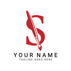 Letter S Painting Brush Logo Design. Alphabet S Painting Artist Icon