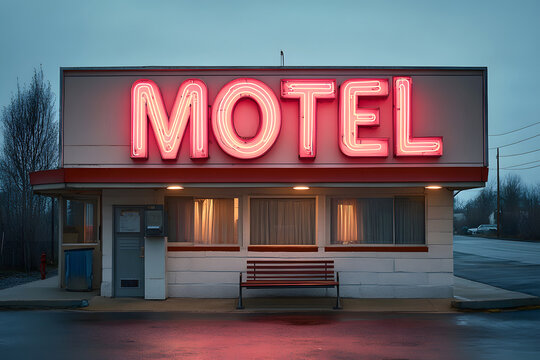 Vintage Neon Motel Sign At Twilight