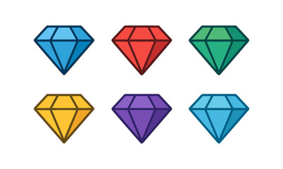 Colorful gem collection with hexagon cut in flat design