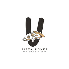 Letter V Pizza Logo Design. Alphabet V Pizza Concept Icon