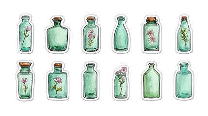 Watercolor glass bottles 