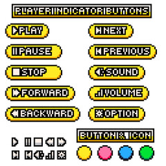 Pixel Graphic Music Player Indicator Button Set and Icons