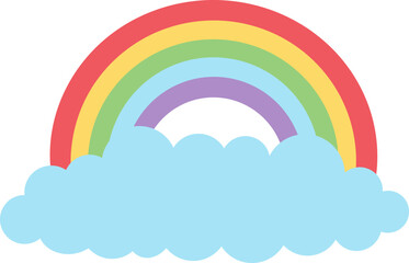 cute rainbow with fluffy cloud vector cartoon illustration 