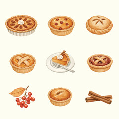 brown food pie autumn watercolor elements collection