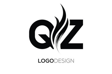 QZ Creative Monogram Logo Design – Modern Abstract Letter Mark with Artistic Brush Stroke