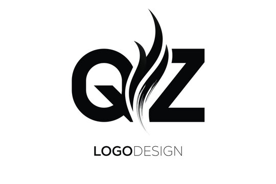 QZ Creative Monogram Logo Design &ndash; Modern Abstract Letter Mark with Artistic Brush Stroke