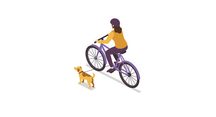 Fototapeta premium Isometric bicyclist with dog companion: urban adventure