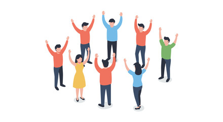 Fototapeta premium Diverse group celebrating together in an isometric style