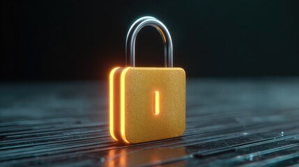 Fototapeta premium Modern orange padlock on a dark background, representing security and protection in the digital age, showcasing its sleek design and illuminating features for creative projects.