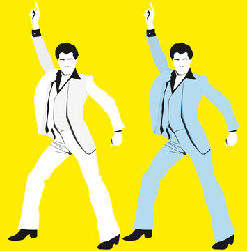 Twice the dance pose from Saturday Night Fever.
Drawing of a man in a suit, just like in the movie.