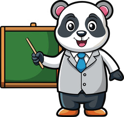 Cartoon Panda Teaching with Chalkboard