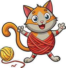 Cartoon Cat Tangled in Yarn