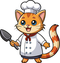 Cartoon Cat Chef with Spatula