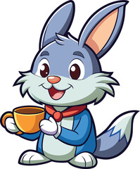 Cartoon Rabbit Holding Warm Drink