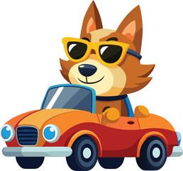 Cartoon Dog in Convertible Car