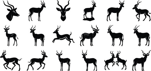 Stylized Antelope  silhouettes Vector, on white background.