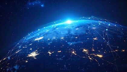 Earth with glowing lights and interconnected data streams