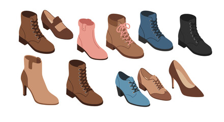 Collection of stylish women's shoes in modern flat design