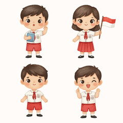 cute cartoon character indonesia student elements