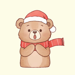 watercolor cute cartoon  bear is confused coffee at christmas 