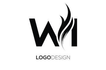WI Creative Monogram Logo Design – Modern Abstract Letter Mark with Artistic Brush Stroke