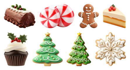 PNG Festive holiday-themed sweet treats, element set on transparent background