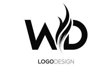 WD Creative Monogram Logo Design – Modern Abstract Letter Mark with Artistic Brush Stroke