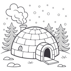 Cartoon Igloo Home in Snowy Landscape Keywords: igloo, snow, winter, house, home, arctic, cold
