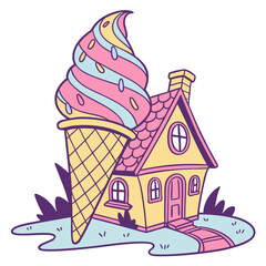 Cartoon Ice Cream Cone House with Pink Roof home building