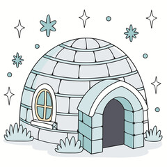 Cartoon igloo with starry winter sky arctic snow