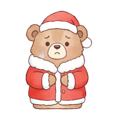 watercolor cute cartoon  bear at christmas elements