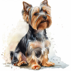 Postcard with a picture of a Yorkshire Terrier dog on a white background