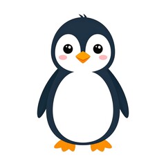 Obraz premium Adorable cartoon penguin with dark blue and white plumage, orange beak, and feet