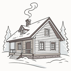 Cozy Log Cabin in a Snowy Winter Landscape Keywords: cabin, house, log cabin, winter, snow