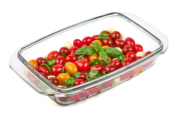 Tomato Mozzarella Salad with Basil, isolated on white background