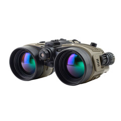 Camouflage binoculars with reflective lenses isolated on transparent background