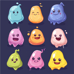 set of monsterkicks made of jelly and slime, funny faces